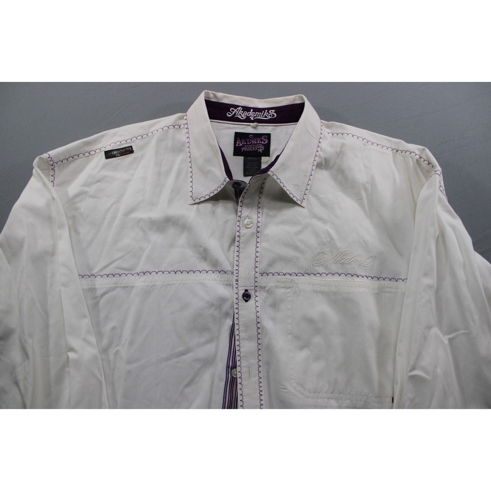 Akademiks Western‎ Shirt Button Up Long Sleeve Cowboy Ranch White Purple XL